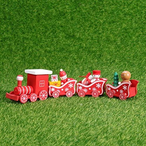 Красиви Дървени Коледни Влака, Малки Декорации за Влакове, за обучение на Дядо Коледа, Украса за работния плот, за деца (Червен)