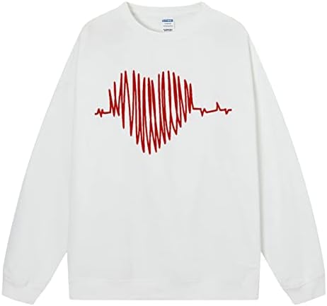 JJHAEVDY Дамски Блузи с кръгло деколте и дълъг Ръкав с принтом във формата на Сърце, Всекидневни Пуловер, Лека Дишаща Свободна