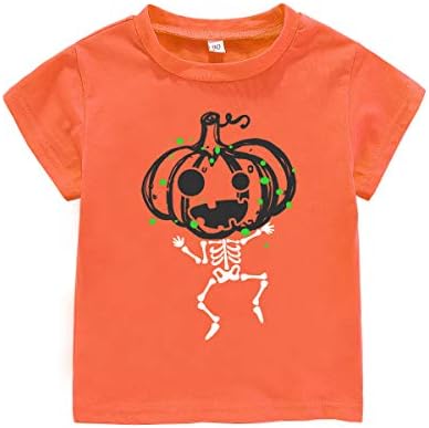 Облекло за Деца с Тиква за Хелоуин, Тениска с Къс ръкав с виртуален скелет, Детски Блузи за Момчета и Момичета