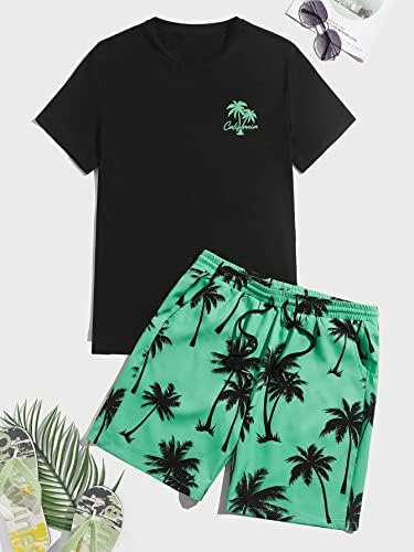 GORGLITTER Мъжка Тениска с къс ръкав и шарките от 2 части, Хавайски Комплект Шорти на съвсем малък с Принтом
