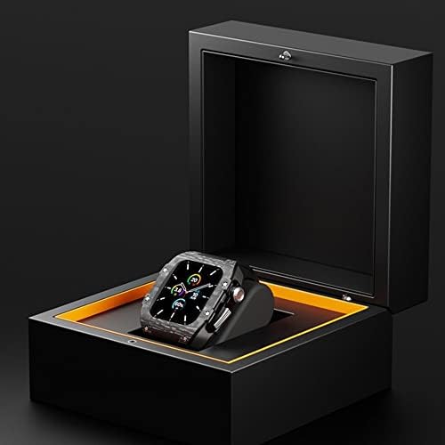 DYIZU Луксозен Каишка от въглеродни влакна Калъф за Apple Watch 8 7 45 мм, Калъф за каишка от Фторкаучука Моден Комплект