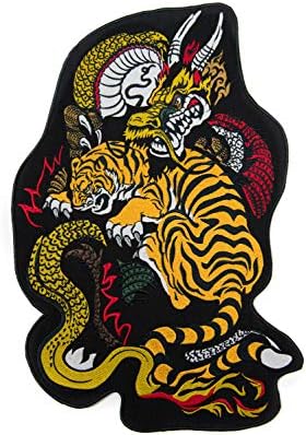 Голяма нашивка с китайския символ на Дракон и Тигър за Ризи, Кимоно, Сака Прогладить желязо, Шият