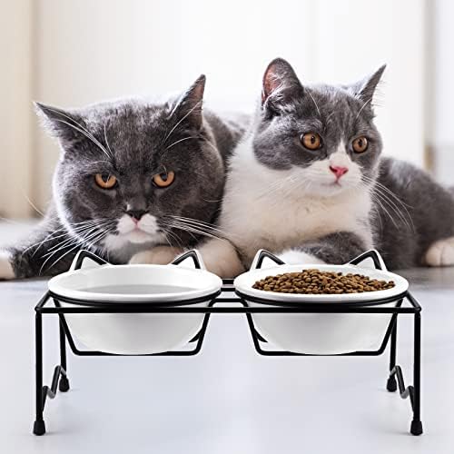 Комплект Порцеланови миск за котки Yedio, Издигнати Купички за вода и храна за домашни любимци с подложки, които Предпазват