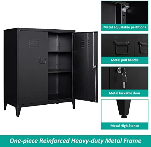 Шкаф за съхранение на SISESOL с Врати и Рафтове, 40 Метален Шкаф За съхранение с Регулируеми рафта на вратата с Ключ, метален