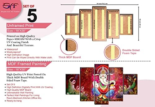 SAF Комплект от 5 Ганеш Религиозната художествена Домашни декоративни стенни Живопис 30 инча x 18 инча PNLS32227