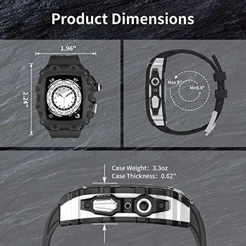 Комплект модификация EKSIL за Apple Watch Series 8 7 Метален bezel 45 мм + каишка от каучук за iWatch Series 6 SE 5 4 Калъф
