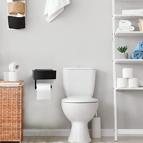 Държач за тоалетна хартия Bjiotun с рафт - Черен Държач за Тоалетна Хартия от Неръждаема Стомана SUS304, Стенен Държач за