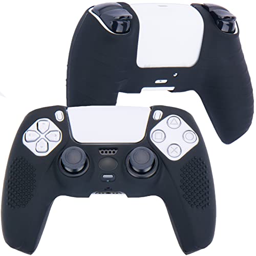 YoRHa Шипованный Силиконов калъф Skin Case за PS5 Dualsense Controller x 1 (Черно) с дръжки Pro Thumb Grips х 10