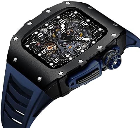 CNHKAU Луксозен метален калъф за Apple Watch 8 7 45 мм министерството на отбраната Kit Гума спортен каишка от алуминиева