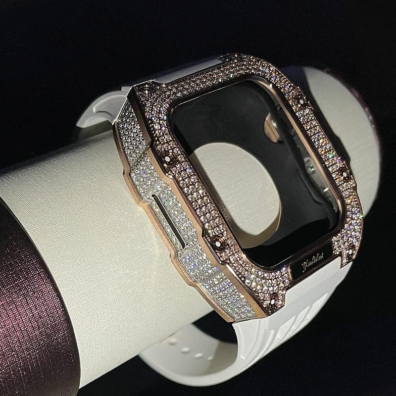 CNHKAU Комплект модове за Apple Watch Series 8 7, 45 мм, корпус от титанова сплав и каишка от каучук за iwatch,
