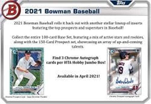 2021 Bowman Baseball Hobby HTA Джъмбо (12 тестета / 32 карти: 3 Auto)
