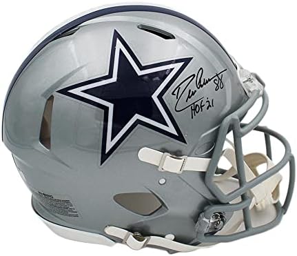 Автентичен каска NFL Dallas Cowboys Speed, подписан Дрю Пирсоном, с надпис HOF 21 - Каски NFL с автограф