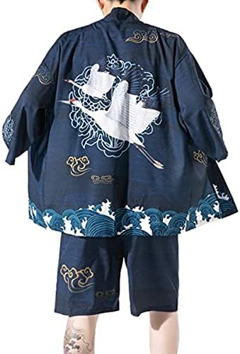 Мъжки Японски Костюми-Кимоно Haseil, Жилетка със Седем разклонения, Отворен Отпред, Панталони, Яке с Принтом, Комплект