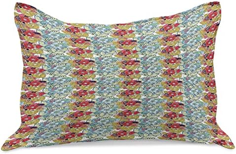 Калъфка за възглавница от стеганого одеяла Ambesonne с Цветя модел, Градинско Изкуство във формата на Пъстри цветя и листа,