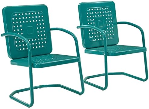 Crosley Furniture CO1025-TU Бейтс Комплект Улични столове в ретро стил от Метал от 2 теми, Тюркоаз Блясък
