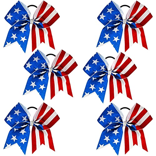 WeePaww 4 юли, Панделки за коса с брилянтен флага на Америка, 8 инча, Патриотични Панделки за коса за мажоретките