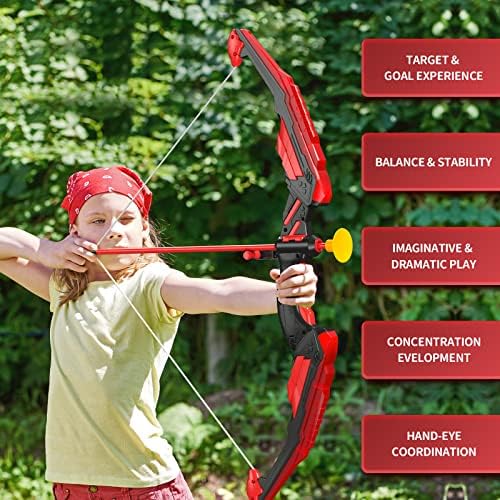 Doloowee Лък и стрели за детски играчки с led подсветка -Комплект за стрелба с лък включва 1 глава лук, 8 стрели на присосках,