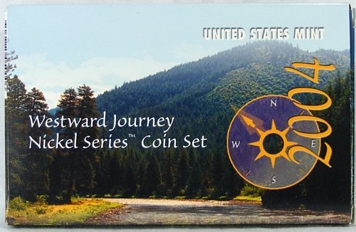 Набор от никелови монети от серията на PDS Westward Journey 2004 г. съобщение, в оригиналната кутия с никелово покритие COA