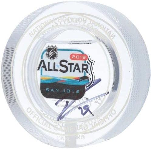 Леон Драйзайтль Подписа Хокей на Кристалната миене с автограф Ойлърс Ол Стар Фанатикс - за Миене на НХЛ с автограф