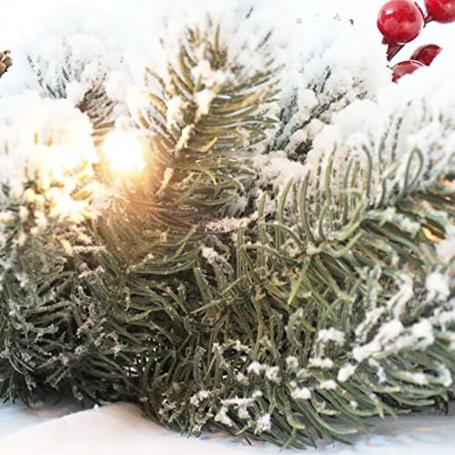 18-инчов Коледен Венец от борови шишарки с червени Плодове, Зимата Коледен Венец от бял сняг, който работи на