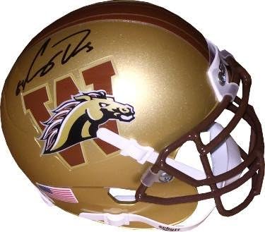 Кори Дейвис подписа мини-Каска Western Michigan Broncos Schutt Gold Authentic 84 - Холограма JSA - Мини-Каски