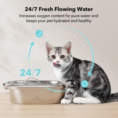 PETLIBRO Чешма за вода за котки от неръждаема Стомана, 2Л и 3Л Хигиенни Чешма за вода за домашни любимци, Диспенсер за хранително-вкусовата вода за Кучета, Супер Тих, мога
