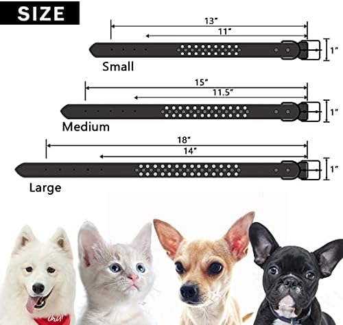 Нашийник от естествена Кожа Rachel Pet Products с Нитове и Шипове за кучета Малки и Средни по размер (11,4-15 инча, черен)