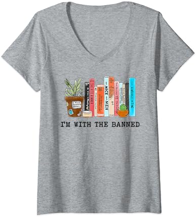 Женска тениска I ' m With The Banned Books, която Чета, За любителите на Забранените книги С V-Образно деколте