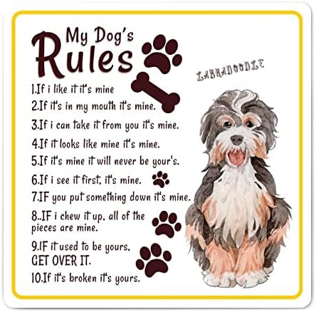 Alioyoit Забавно Метални Табели с надпис Правила на кучето ми, Селски Табела с отпечатъци от кучешки лапи, със Забавна