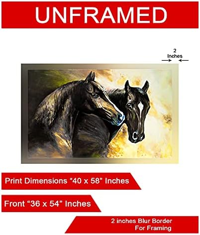 999Store Кафява картина върху платно с две коне (Платно, без рамка, 36x54 инча, кафяв) ULP36540385