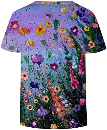 Дамски Пролетно-Летни Блузи 2023, Ежедневни Тениска с кръгло деколте и Цветисти Принтом, Блузи с Къс ръкав
