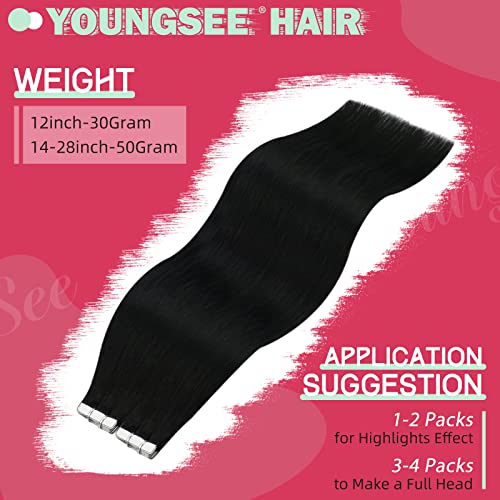 Греди - 2 предмет:YoungSee Струя черна лента за коса разширения 24-инчов лента за изграждане на косъм от човешка
