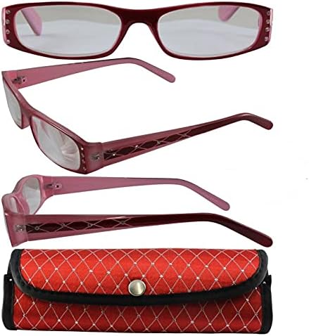 Дамски мощни слънчеви очила за четене: червени и розови рамки и калъф в тон + асферичните лещи с увеличение 5,00