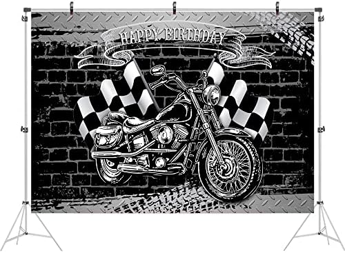 Ticuenicoa Мотоциклет, Рожден Ден, Фон за Снимки, Стръмен Черен Мотоциклет, на Черно-Бяло Знаме, Тухлена Стена, на Фона на