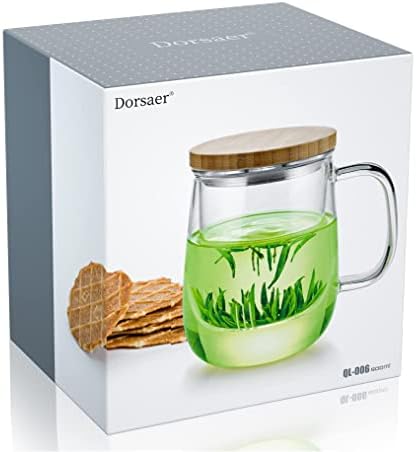 Стъклени чаени чаши Dorsaer - Стъклена чаена чаша обем 16,9 унция с приготвяне на чай и капак за варене на чай у