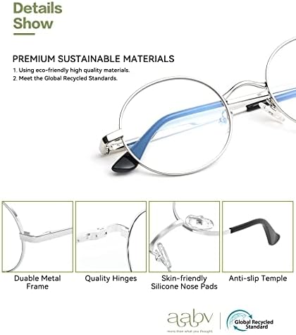 AABV Blue Light Blocking Glasses - Кръгли Очила със Синя Светлина за Жени, Мъжки Компютърни Очила в Метални Рамки, Очила