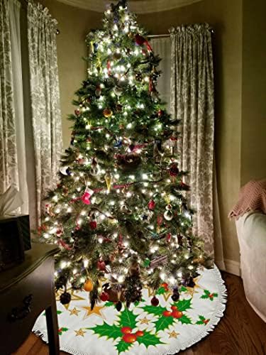 Baegutly Коледно Дърво Пола Яка Цветни Листа, Плодове, Червени и Зелени Звезди Коледна Зима Коледна Елха База