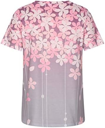 Блуза с Къс ръкав, Тениска за Жени, Лятна Есен Облекло, Модни Памучен Тениска с Кръгло Деколте и Цветен Модел