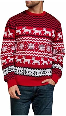 Мъжки Пуловер с Голям Размер, Модерен Коледен Пуловер, Топ, Топъл Пуловер, Кръгъл Отвор, Пуловер с Дълъг Ръкав,