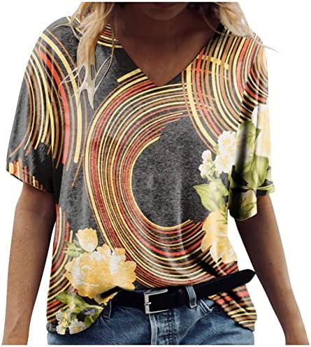 Дамски Потник Размер Плюс, Лятна Тениска с къс ръкав и V-образно деколте, Свободна Ежедневни Тениска, Струящаяся Тениска С
