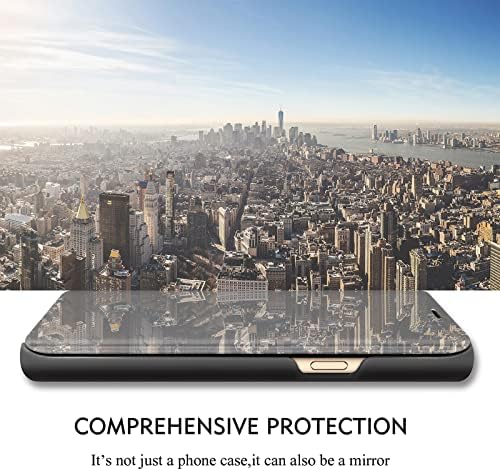 Кожен калъф Galaxy S9 +, който е съвместим с Samsung Galaxy S9 + Plus, калъф за телефон, Огледало за грим, флип-надолу