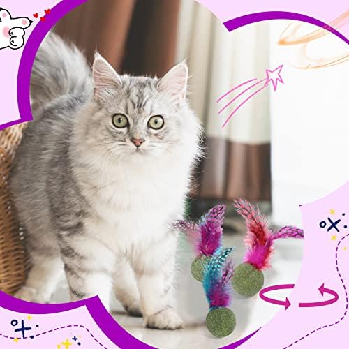 Deekin 6 Бр. Интерактивна играчка за котки Топка от пера на коча билка, Спрессованный Натурален Близалка от коча