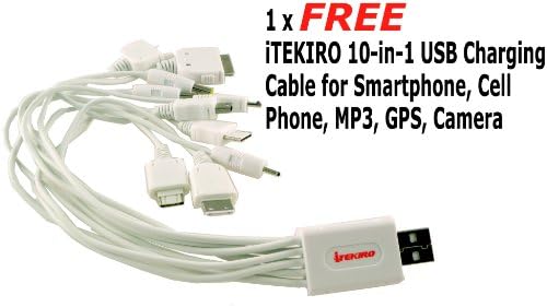 iTEKIRO AC Стенно Зарядно за Кола dc Комплект за Olympus LI-30B LI-30C 200483 + iTEKIRO 10-в-1 USB Кабел За зареждане