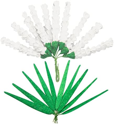 Творения на висшата мода - Хартиени цветя Лавандовой любов - Бели Хартиени Стръкове Лавандула + Дълга Трева (20 бр)