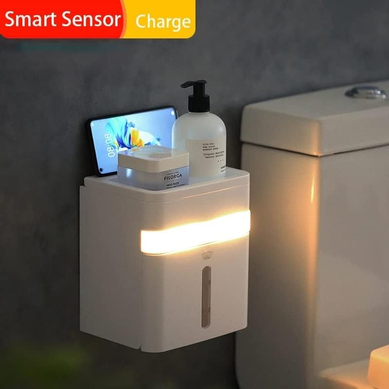 XDCHLK Стенен Държач за Тоалетна Хартия с Интелигентен Сензор на Led Осветление Кутия За Съхранение на Салфетки Голям