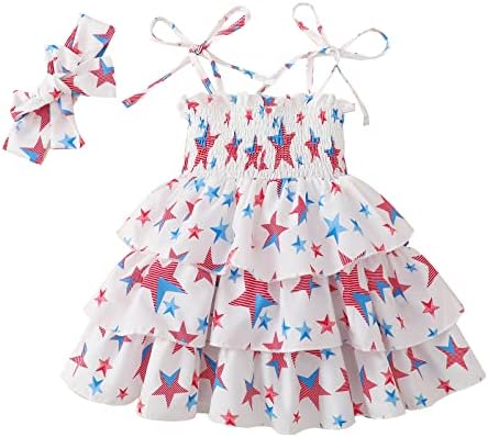 Noubeau/ Рокли за малки момичета на 4 юли, Облекло за Деня на Независимостта, Детски Дрешки с Флага на сащ, Звезди и