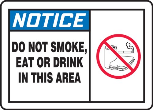 Знак Accuform MSMK823VP Внимание, НЕ пушете, НЕ ЯЖТЕ И не пийте в района, Дължина 7 см x Ширина 10 см x Дебелина били 0,055