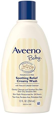 Aveeno Baby Успокояващ Крем за измиване на лицето с естествена овесени ядки за Суха, Чувствителна кожа, 12 течни