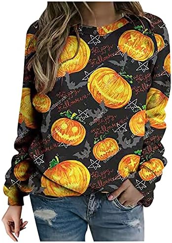 Жена пуловер ZEFOTIM размер плюс за Хелоуин, сексуални графични тениски, ежедневни блузи с кръгло деколте и дълъг