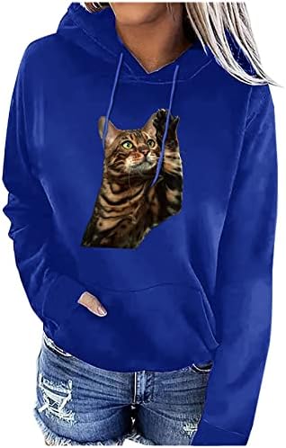 Риза с качулка с 3D Принтом Котка за Жени, Сладка Тениска с изображение на Коте, Выглядывающего Котка, Графична